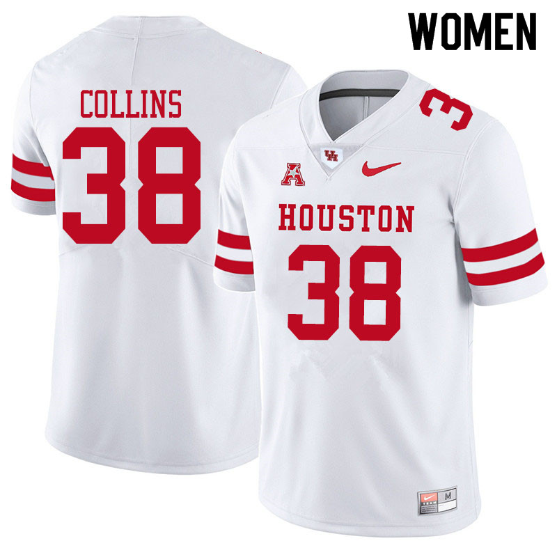 Women #38 Adrian Collins Houston Cougars College Football Jerseys Sale-White - Click Image to Close